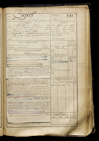 Capel, René Marcel, né le 05 mars 1889 à Roye (Somme), classe 1909, matricule n° 281, Bureau de recrutement de Péronne