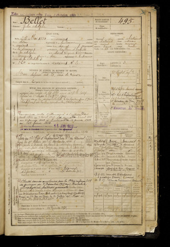 Bellet, Jules Adolphe, né le 25 mai 1880 à Amiens (Somme), classe 1900, matricule n° 495, Bureau de recrutement d'Amiens