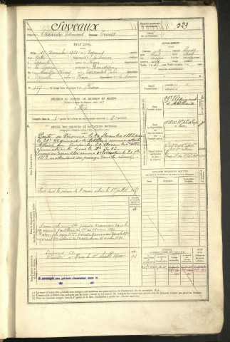 Soveaux, Alexandre Edmond, né le 17 novembre 1861 à Voyennes (Somme, France), classe 1881, matricule n° 529, Bureau de recrutement Péronne