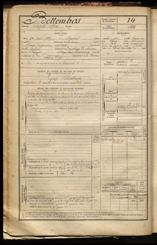 Bettembos, Léopold Alfred, né le 29 août 1865 à Amiens (Somme), classe 1885, matricule n° 14, Bureau de recrutement d'Amiens
