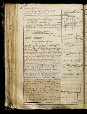 Beaurain, Marce Louis Zacharie, né le 03 mars 1895 à Chépy (Somme), classe 1915, matricule n° 253, Bureau de recrutement d'Abbeville