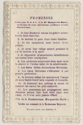 Image pieuse dentelle. Face adorable du Christ. Des promesses