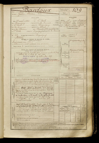Bardoux, Gaston Florian, né le 01 avril 1884 à Étoile (L') (Somme), classe 1904, matricule n° 109, Bureau de recrutement d'Amiens