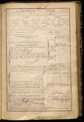 Carlier, Ferdinand, né le 17 février 1867 à Villers-Pol (Nord), classe 1887, matricule n° 742, Bureau de recrutement de Péronne