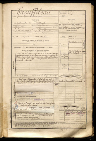 Trouffileau, Jean Baptiste Fernand, né le 05 décembre 1875 à Abbeville (Somme), classe 1895, matricule n° 777, Bureau de recrutement d'Abbeville