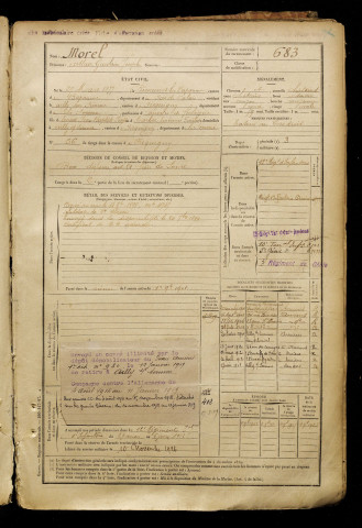 Morel, Arthur Guislain Joseph, né le 27 mars 1877 à Riencourt-lès-Bapaume (Pas-de-Calais), classe 1897, matricule n° 683, Bureau de recrutement d'Amiens