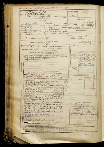 Boucher, Octave Félix Georges, né le 24 juin 1884 à Balâtre (Somme), classe 1904, matricule n° 146, Bureau de recrutement de Péronne