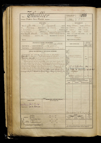 Thuillier, Frédéric Louis Charles, né le 07 juillet 1888 à Vignacourt (Somme), classe 1908, matricule n° 1088, Bureau de recrutement de Péronne