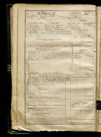 Signy, Théophile Charles Ernest Joseph, né le 07 mars 1889 à Brévillers (Somme), classe 1909, matricule n° 26, Bureau de recrutement d'Abbeville