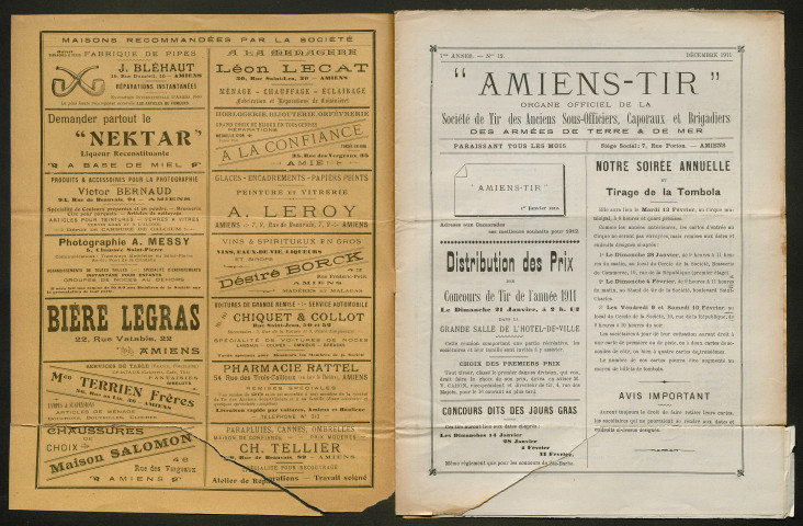 Amiens-tir, organe officiel de l'amicale des anciens sous-officiers, caporaux et soldats d'Amiens, numéro 12 (décembre 1911)