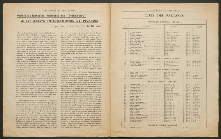 L'Automobile au Pays Picard. Revue de l'Automobile et du Tourisme. Organe officiel de l'Automobile-Club de Picardie et de l'Aisne, 393, juillet 1958