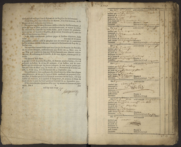 Contrôle des actes du bureau d'Albert pour la période du 21 octobre 1727 au 1er juin 1728