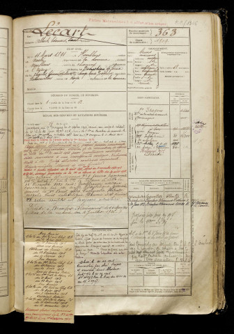 Lécart, Albert Edouard Paul, né le 11 mars 1891 à Hombleux (Somme), classe 1911, matricule n° 363, Bureau de recrutement de Péronne
