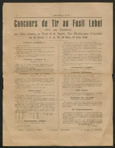 Amiens-tir, organe officiel de l'amicale des anciens sous-officiers, caporaux et soldats d'Amiens, numéro 47 (avril 1938)