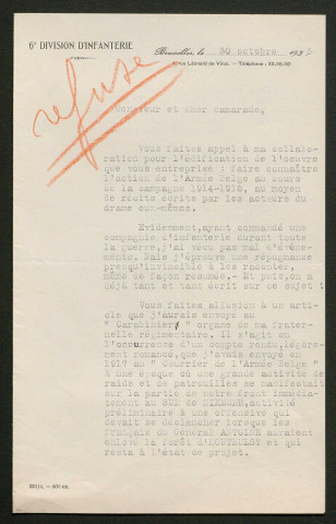 Témoignage de Flameng (Lieutenant colonel) et correspondance avec Jacques Péricard