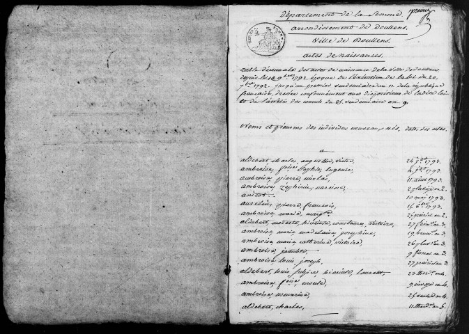 Doullens : tables décennales des naissances, mariages et décès