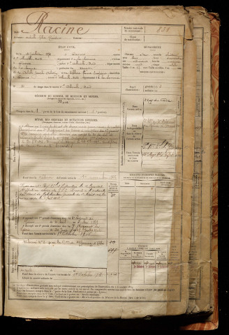 Racine, Achille Félix Théodore, né le 21 juillet 1872 à Caours (Somme), classe 1892, matricule n° 831, Bureau de recrutement d'Abbeville