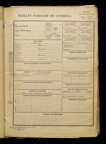 Dufour, Fernand, classe 1917, matricule n° 296, Bureau de recrutement d'Amiens