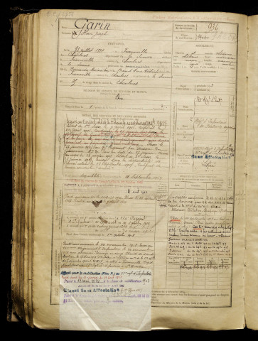 Garin, Henri Joseph, né le 23 juillet 1884 à Framerville-Rainecourt (Somme), classe 1904, matricule n° 936, Bureau de recrutement de Péronne