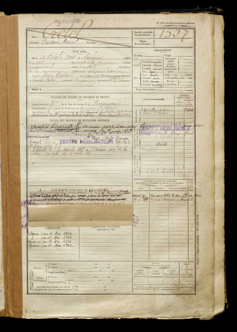 Cretel, Gustave Marcel, né le 28 octobre 1901 à Amiens (Somme), classe 1921, matricule n° 1527, Bureau de recrutement d'Amiens