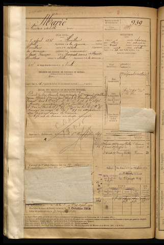 Marié, Gustave Achille, né le 07 avril 1875 à Hombleux (Somme), classe 1895, matricule n° 939, Bureau de recrutement de Péronne