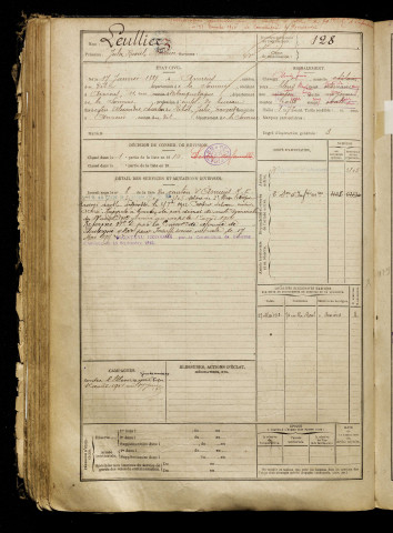 Leullierz, Jules Raoul Maurice, né le 17 janvier 1889 à Amiens (Somme), classe 1909, matricule n° 128, Bureau de recrutement d'Amiens