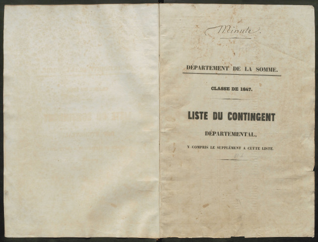 Liste du contingent (ensemble du département) de l'année 1847