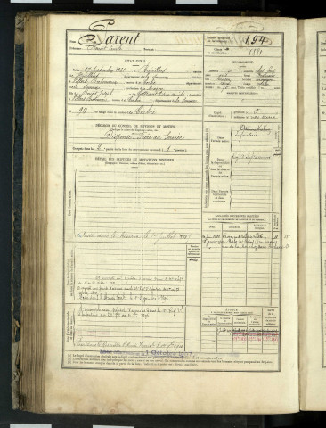 Parent, Benoit Emile, né le 17 septembre 1861 à Brévillers (Somme, France), classe 1881, matricule n° 194, Bureau de recrutement d'Amiens