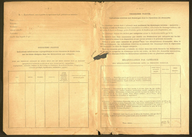 Bray-sur-Somme. Demande d'indemnisation des dommages de guerre : dossier Ville de Bray-sur-Somme (Hospice)