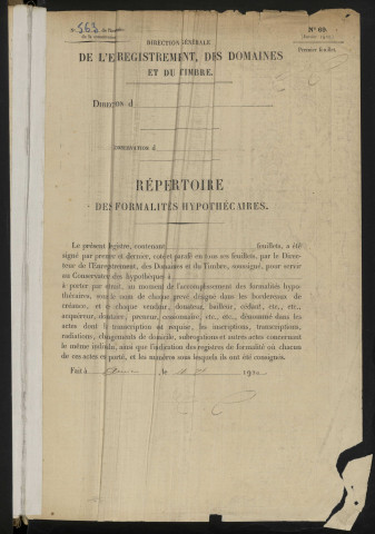Répertoire des formalités hypothécaires, du 11/08/1920 au 12/10/1920, volume 563 (Conservation des hypothèques d'Amiens)
