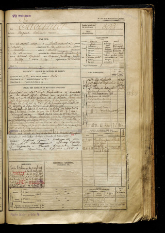 Tavernier, Auguste Octavien, né le 14 avril 1899 à Béthencourt-sur-Mer (Somme), classe 1919, matricule n° 803, Bureau de recrutement d'Abbeville