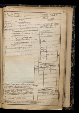 Givry, Dulcis Emmanuel, né le 18 février 1869 à Montigny-en-Cambrésis (Nord), classe 1889, matricule n° 1353, Bureau de recrutement d'Amiens