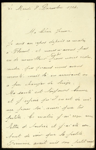 Lettre de Julien Deudon adressée à sa soeur Jeanne Pillon deux mois avant d'être tué au combat dans la Marne