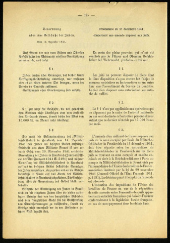 Verordnungsblatt des Militärbefehlshabers in Frankreich n° 49 du 20 décembre 1941. Jounal officiel contenant les ordonnances du Militärbefehlshaber in Frankreich