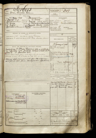 Ferbus, Henri Augustin René, né le 23 mai 1895 à Dernancourt (Somme), classe 1915, matricule n° 367, Bureau de recrutement de Péronne