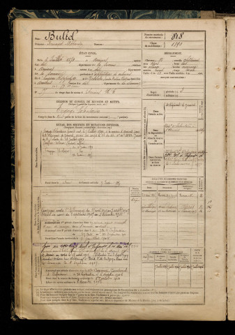 Bultel, Fernand Alphonse, né le 06 juillet 1871 à Amiens (Somme), classe 1891, matricule n° 818, Bureau de recrutement d'Amiens
