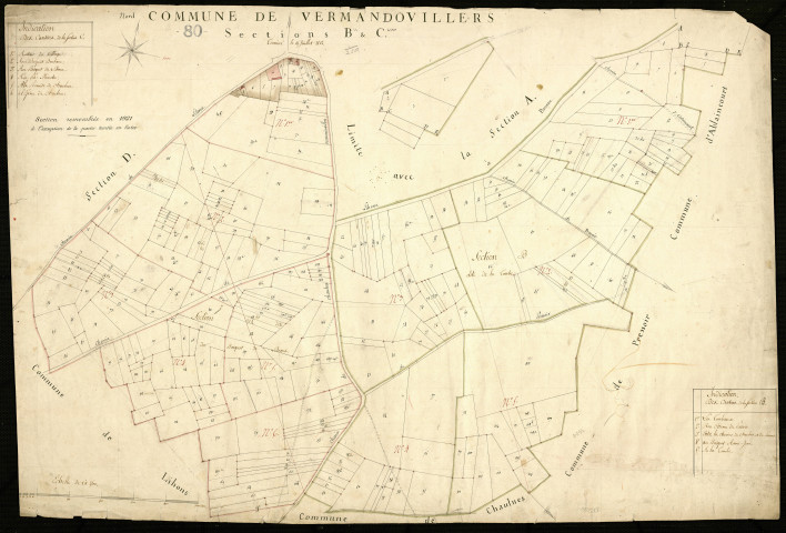Plan du cadastre napoléonien - Vermandovillers : Tombe (La) ; Bosquet de Lihons (Le), B et C