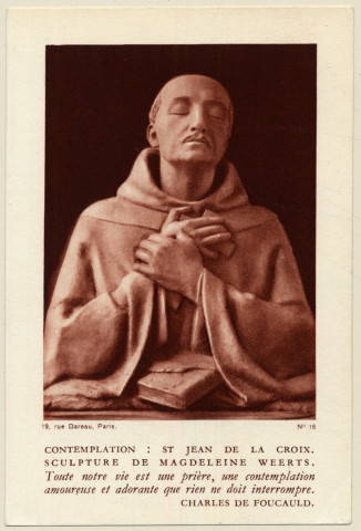 Contemplation. Saint Jean de la Croix, sculpture de Magdeleine Weerts