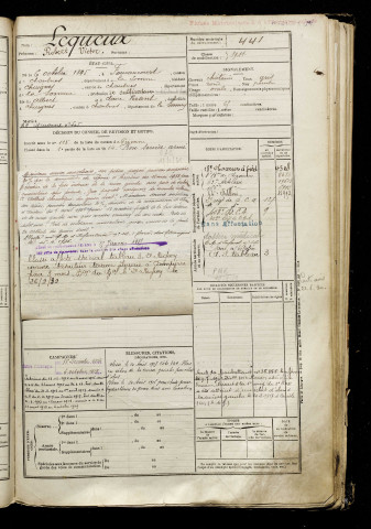 Lequeux, Robert Victor, né le 06 octobre 1895 à Foucaucourt-en-Santerre (Somme), classe 1915, matricule n° 441, Bureau de recrutement de Péronne