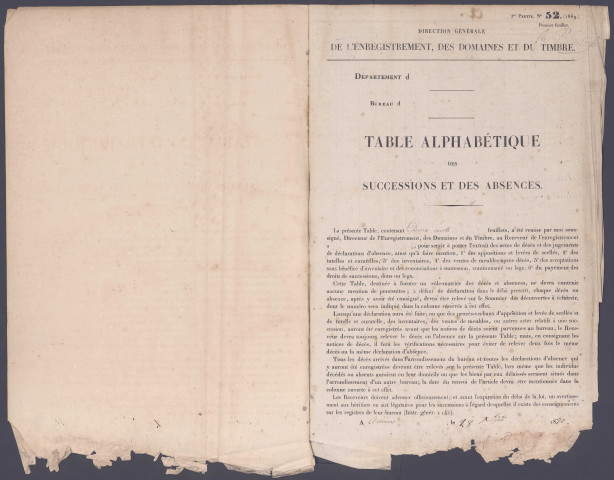 Table des successions et absences du bureau de Picquigny