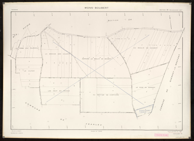 Plan du cadastre rénové - Mons-Boubert : section ZI
