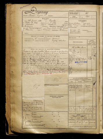 Demouy, Fernand Eugène, né le 28 février 1899 à Cuvilly (Oise), classe 1919, matricule n° 66, Bureau de recrutement de Péronne