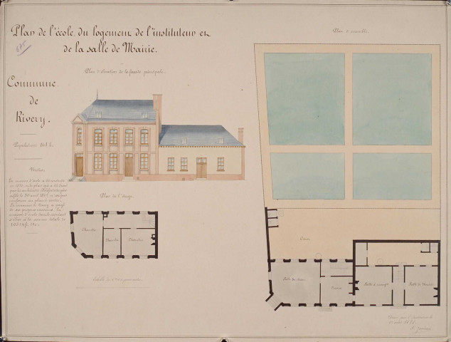 Plan de l'école du logement de l'instituteur et de la salle de mairie