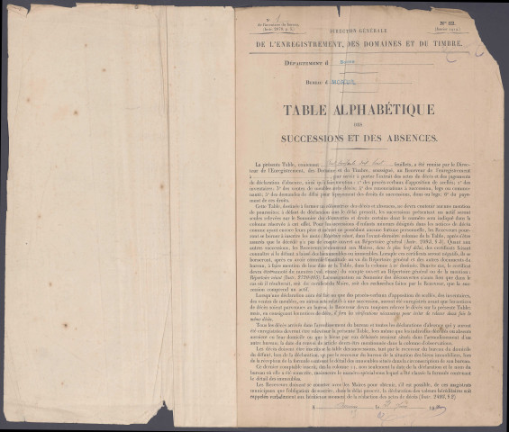 Table des successions et absences du bureau de Moreuil