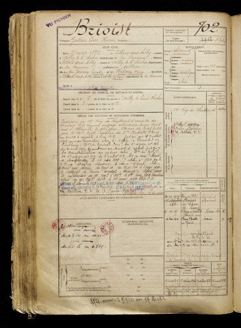 Brioist, Gaston Léon Henri, né le 21 août 1892 à Villers-sous-Ailly (Somme), classe 1912, matricule n° 702, Bureau de recrutement d'Abbeville