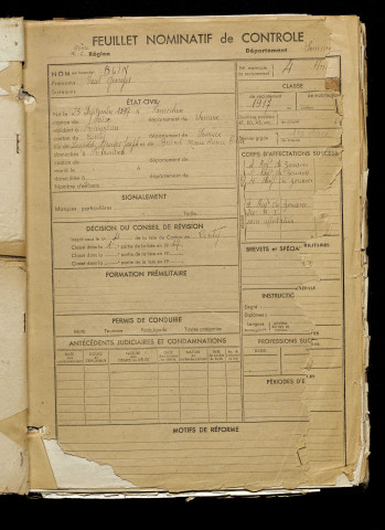 Blin, Paul Georges, né le 25 septembre 1897 à Famechon (Somme), classe 1917, matricule n° 4, Bureau de recrutement d'Amiens