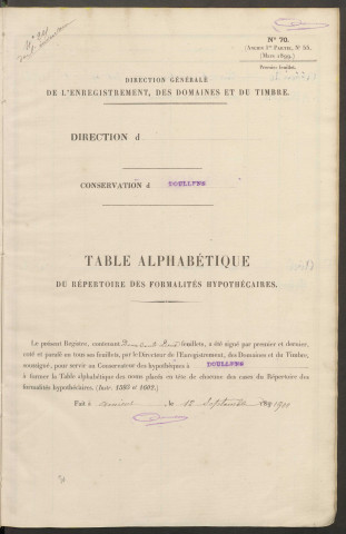 Table du répertoire des formalités, de Abbeville à Bardoux, registre n° 1 (Conservation des hypothèques de Doullens)