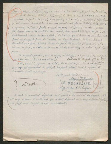 Témoignage de Delroisse, Alfred (Sergent) et correspondance avec Jacques Péricard