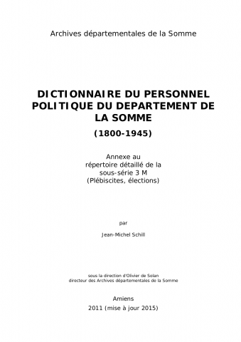 Dictionnaire du personnel politique du département de la Somme, 2e édition (1787-2025) - 3ème édition, 2025