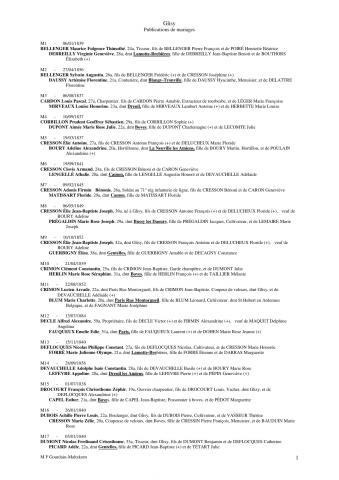 Glisy. Publications de mariages. Dépouillement des registres de 1837 à 1884 : liste alphabétique
